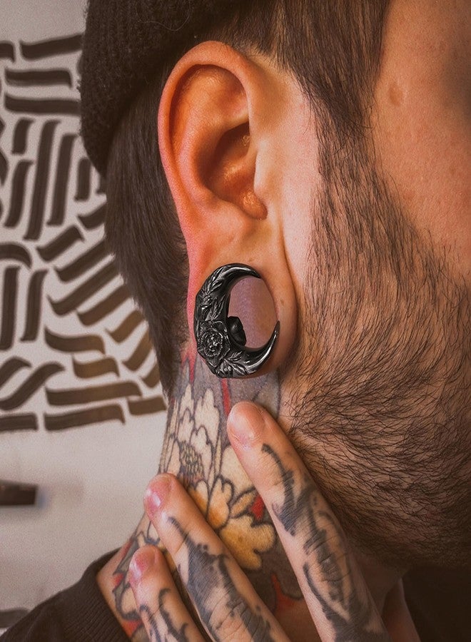 Earblity 2PCS Crescent Moon Saddle Plugs 316 Stainless Steel 00g 10mm Black Ear Gauges Hypoallergenic ear gauges expander Piercing Body Jewelry - Image 2